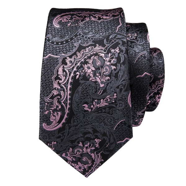 Endery Men’s Black & Pink Floral Silk Tie – Elegant & Modern Design
