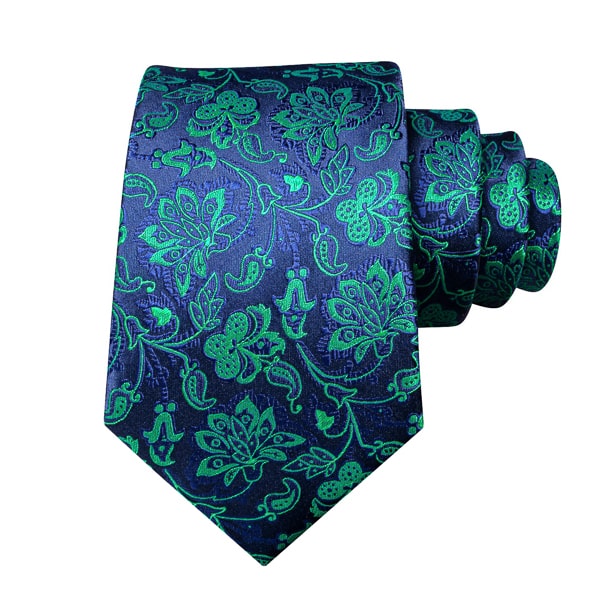 Endery Men’s Blue & Green Floral Silk Tie – Elegant & Stylish Design