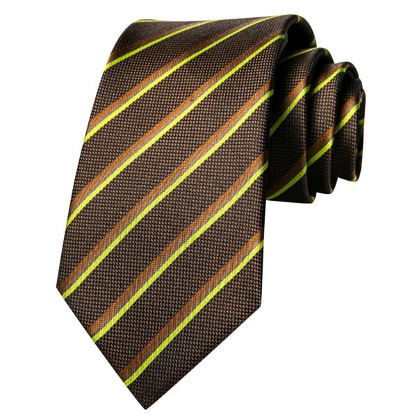 Endery Men’s Brown & Yellow Striped Silk Tie – Stylish & Elegant Design