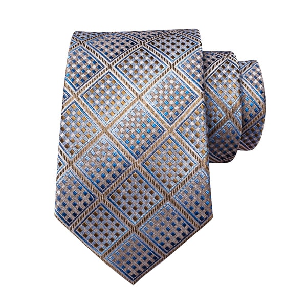 Endery Men’s Champagne & Blue Diamond Silk Tie – Elegant & Modern Design