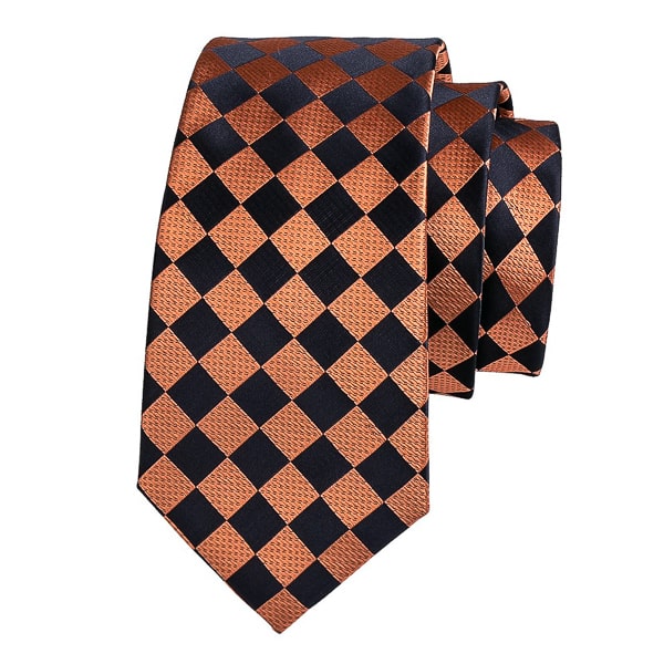 Endery Men’s Orange & Black Diamond Silk Tie – Bold & Sophisticated Design