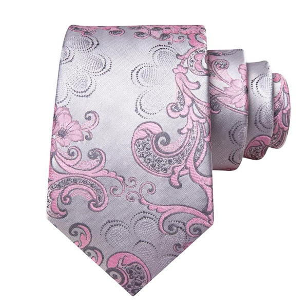 Endery Men’s Silver & Pink Floral Silk Tie – Elegant & Premium Design