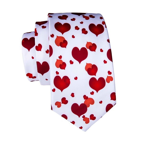 Endery Men’s White & Red Love Heart Silk Tie – Fun & Elegant Design